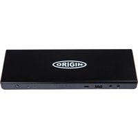 Black Origin Storage docking station with USB-C/A ports and Origin logo on top.