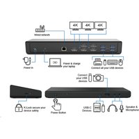 Black Origin Storage docking station with USB-C/A ports, triple 4K support, Ethernet, and power button for Lenovo ThinkPad.
