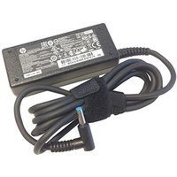 Black Origin Storage HP 45W AC adapter with 4.5mm connector, UK plug, and coiled cable secured with a velcro strap.