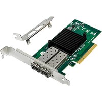 Green PCIe 2.0 x4 network card with black heatsink and dual ports, includes metal bracket.