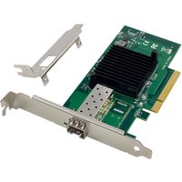 Green PCIe 2.0 x4 dual-port NIC with black heatsink and silver brackets by Origin Storage.