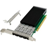 PCIe 4.0 x8 quad port 25GbE NIC with black heatsink and green circuit board, includes metal bracket.
