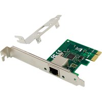 Green PCIe x2.1 network interface card with single Ethernet port and silver bracket.