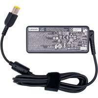 Black Lenovo 45W power adapter with yellow-tipped connector and detailed label, no cable included.