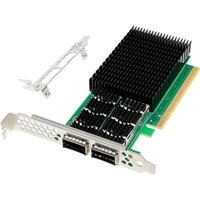 "Green PCIe card with black heat sink, dual ports, and metal bracket, Origin Storage NVIDIA ConnectX-6 NIC"