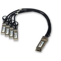 Chelsio compatible direct attach copper cable with four silver connectors and black braided exterior, 3 meters long.
