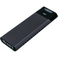 Black and silver Origin Storage external SSD with ribbed design, 2TB NVMe M.2, includes C-C and C-A cables.
