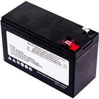 Black Origin Storage UPS battery cartridge RBC17 with white label and red and black terminals.