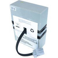 Gray Origin Storage UPS battery cartridge RBC33 with black cable and connector, rectangular shape, recycling symbol.