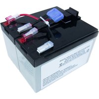 Black and gray Origin UPS battery cartridge RBC48 with red and blue connectors.