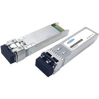 Silver Origin Storage SFP+ transceiver with black connectors and labeled side panel, compatible with Palo Alto.