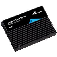 Black Origin Storage PBlaze7 SSD with ribbed design and blue accent, 7.68TB capacity, PCIe 5.0 interface.