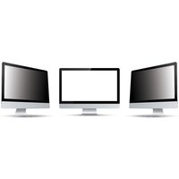 Origin Storage 17-inch 5:4 screen security filter, black frame, anti-glare, shown on three monitors from different angles.