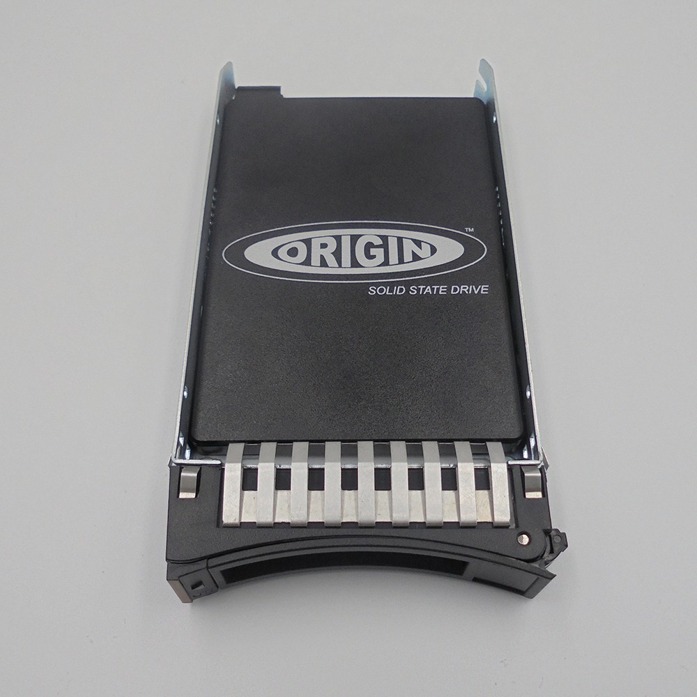 Black metal hot swap caddy housing a 3.2TB Origin Storage SSD, featuring a silver connector interface and the "ORIGIN" logo prominently displayed on the top.