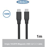 Black Origin Storage USB-C-C magnetic cable, 1m length, 10Gbps, 100W, with reinforced connectors.