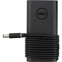 Black Dell power adapter/inverter, 90W, with cylindrical connector and coiled cable, featuring Dell logo on top.