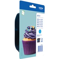 Brother LC123C Cyan Ink Cartridge in blue packaging with cupcake image and product details on front.