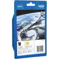 Brother LC985Y Yellow Ink Cartridge in blue packaging with globe design and product details on front.