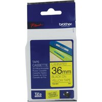 Brother P-Touch TZE661 tape cassette, 36mm, black text on yellow, in blue and white packaging.