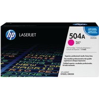 HP 504A Magenta Toner Cartridge box, black with colorful text and HP logo, model CE253A.