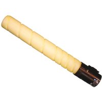 Yellow Konica Minolta TN216Y toner cartridge with ribbed design and black connector end.
