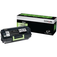 Black Lexmark 522X toner cartridge with green handle, next to branded black and green box.