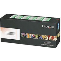 Black Lexmark toner cartridge box with colorful graphic strip and white label, model 73B20Y0, yellow toner.