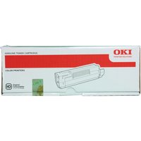 White OKI 44315305 yellow toner cartridge box with red and black text, printer image, and OKI logo.