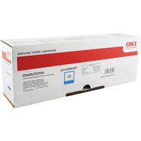 White OKI 44315307 cyan toner cartridge box with red and blue accents, labeled for C5400/C5700 printers.