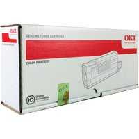 White OKI toner cartridge box with red accents and product image on the side.