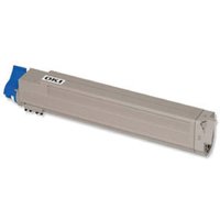 Gray OKI magenta toner cartridge with blue handle and OKI logo on the side.