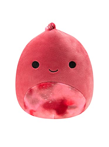 Soft, plush 20" Squishmallows toy of Poleena the Dinosaur, featuring a round, pink body with a smiling face and small black eyes, made from velvety material.
