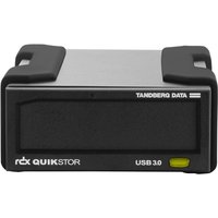 Black Overland-Tandberg O-T RDX External drive with USB3+ interface, compact design, and rubberized edges.
