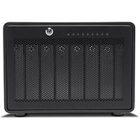 Black OWC ThunderBay 8 disk array tower with mesh front panel and LED indicators