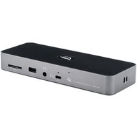 Black and grey OWC Thunderbolt 4 dock with multiple ports including USB, HDMI, and SD card slot.