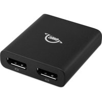 Black OWC Thunderbolt Dual DisplayPort Adapter with two DisplayPort outputs and OWC logo on top.