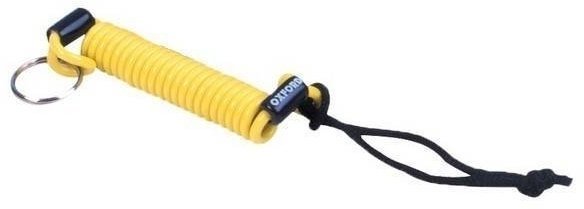Yellow coiled reminder cable with a keyring attachment and black accents, designed for men, featuring a durable material for easy visibility and secure fastening.