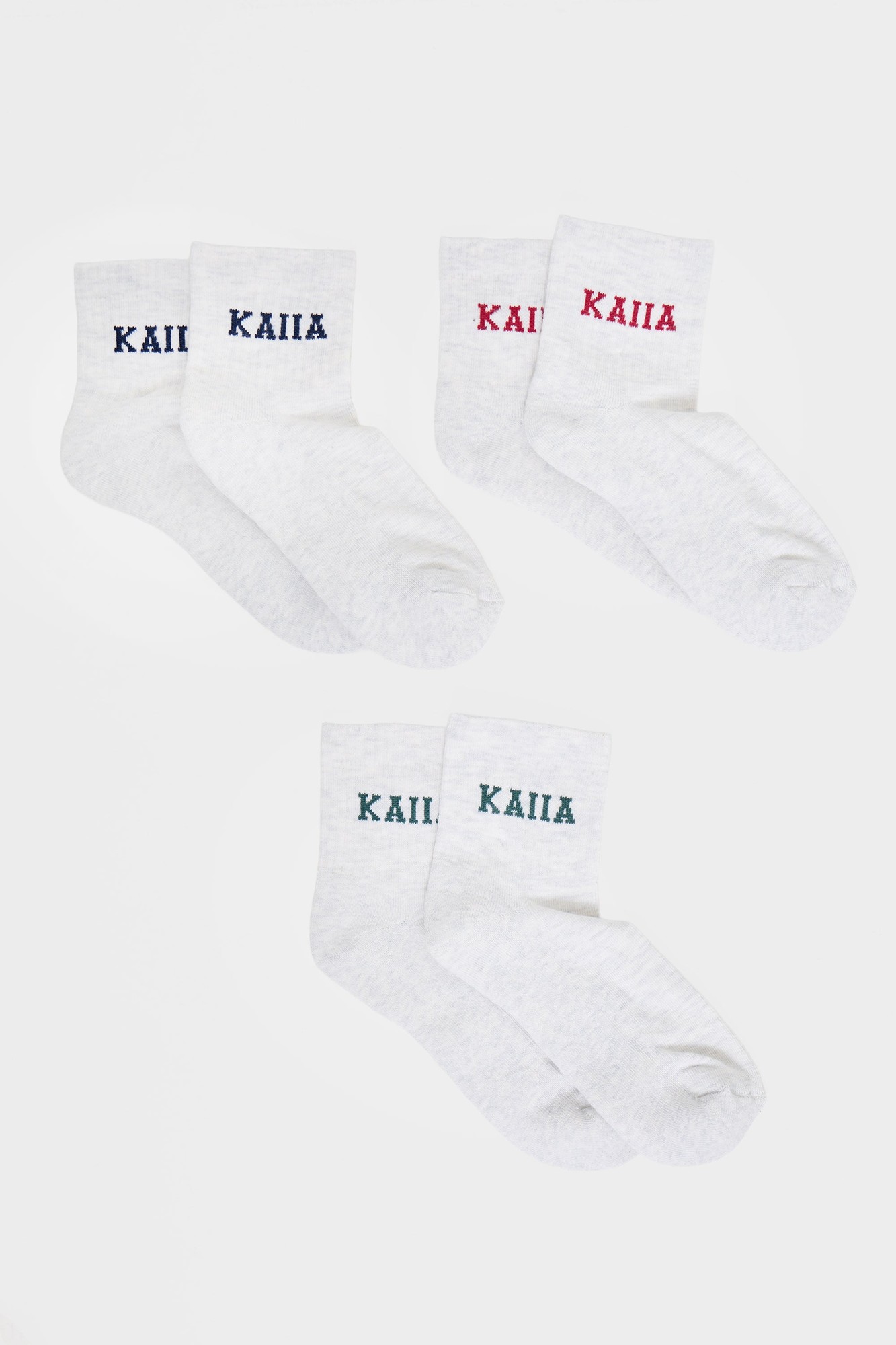Kaiia Pack of Three Kaiia Slogan Socks Light Grey Marl