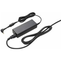 Black Panasonic power adapter with rectangular body, attached cables, and right-angle connector.