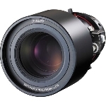 Black Panasonic ET-DLE350 projection lens with a smooth, cylindrical body, featuring a large glass lens at the front and adjustable focus ring for precise image clarity.