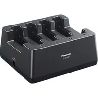 Black Panasonic FZ-VCBG210 tablet battery charger with four charging slots and Panasonic logo on the front.