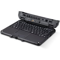Black Panasonic FZ-VEKG21LE mobile device keyboard, QWERTY layout, compact design, with hinge and function keys.