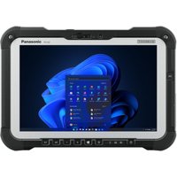 Panasonic Toughbook G2 mk3 tablet, rugged black frame, 10.1" screen displaying Windows interface, durable design.