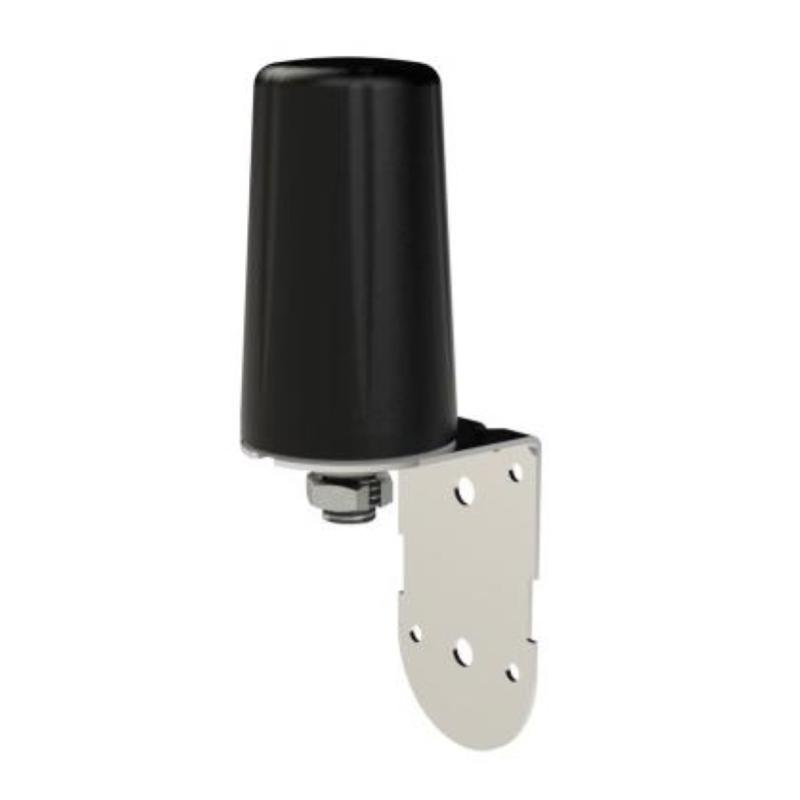 High-performance black antenna with a smooth, rounded top, mounted on a silver metal bracket featuring multiple holes for installation.
