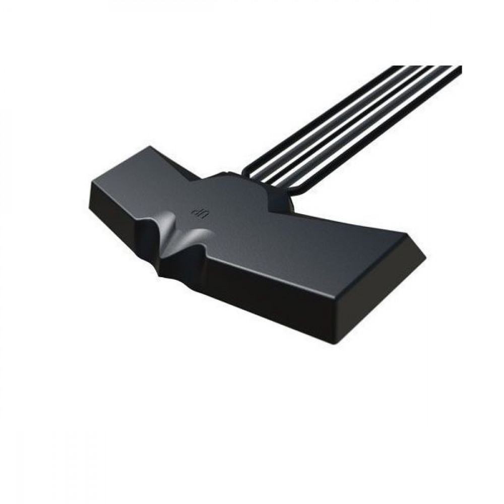 Black, sleek MIMO antenna with a unique bat-like shape, featuring multiple cables for connectivity, designed for GPS, GNSS, cell, and Wi-Fi applications.