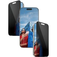 PanzerGlass 2-Way Privacy Screen Protector for iPhone 17 Pro, ultra-wide fit, black edges, with EasyAligner tool.