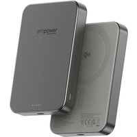 Titanium PanzerGlass empower 10000mAh power bank with sleek design and rounded edges, featuring logo and charging indicators.