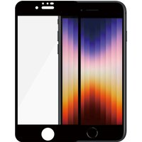 PanzerGlass screen protector for iPhone 6/6s/7/8/SE, ultra-wide fit, black border, cutouts for camera and speaker.