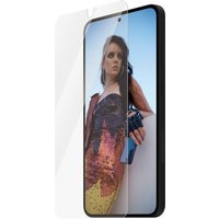 PanzerGlass screen protector for Samsung Galaxy S25+/S24+, ultra-wide fit, clear with precise cutouts.