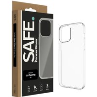 Transparent TPU case for iPhone 14 Plus by PanzerGlass, with protective edges and precise cutouts, in retail packaging.
